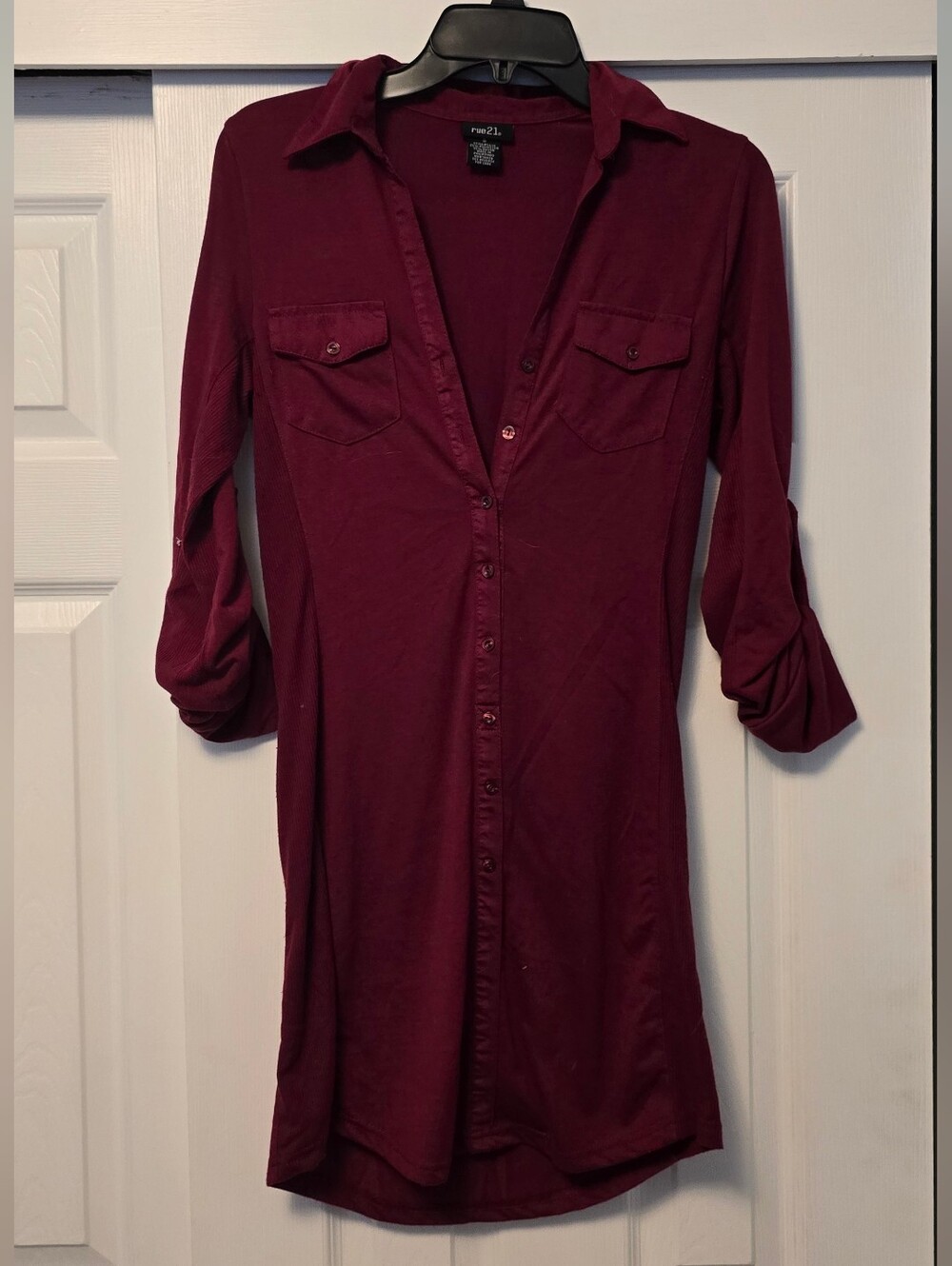 Rue21 Women's Burgundy Button-Front Shirt Dress